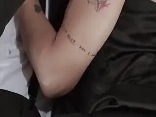 Beautiful shemale and a boy are having foreplay