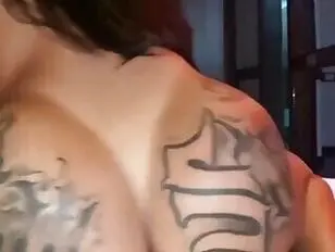 Sexy latin tattooed shemale bounces on cock like crazy