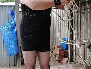 DAISY TIED TO A POLE IN TIGHT BLACK SHORTS