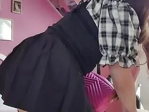 Sissy Showing chastity cage and spanking herself